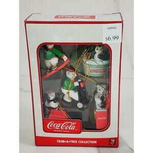 Coca Cola Ornaments Polar Bear Collection 90's Christmas Pack of 5 New Box Vtg